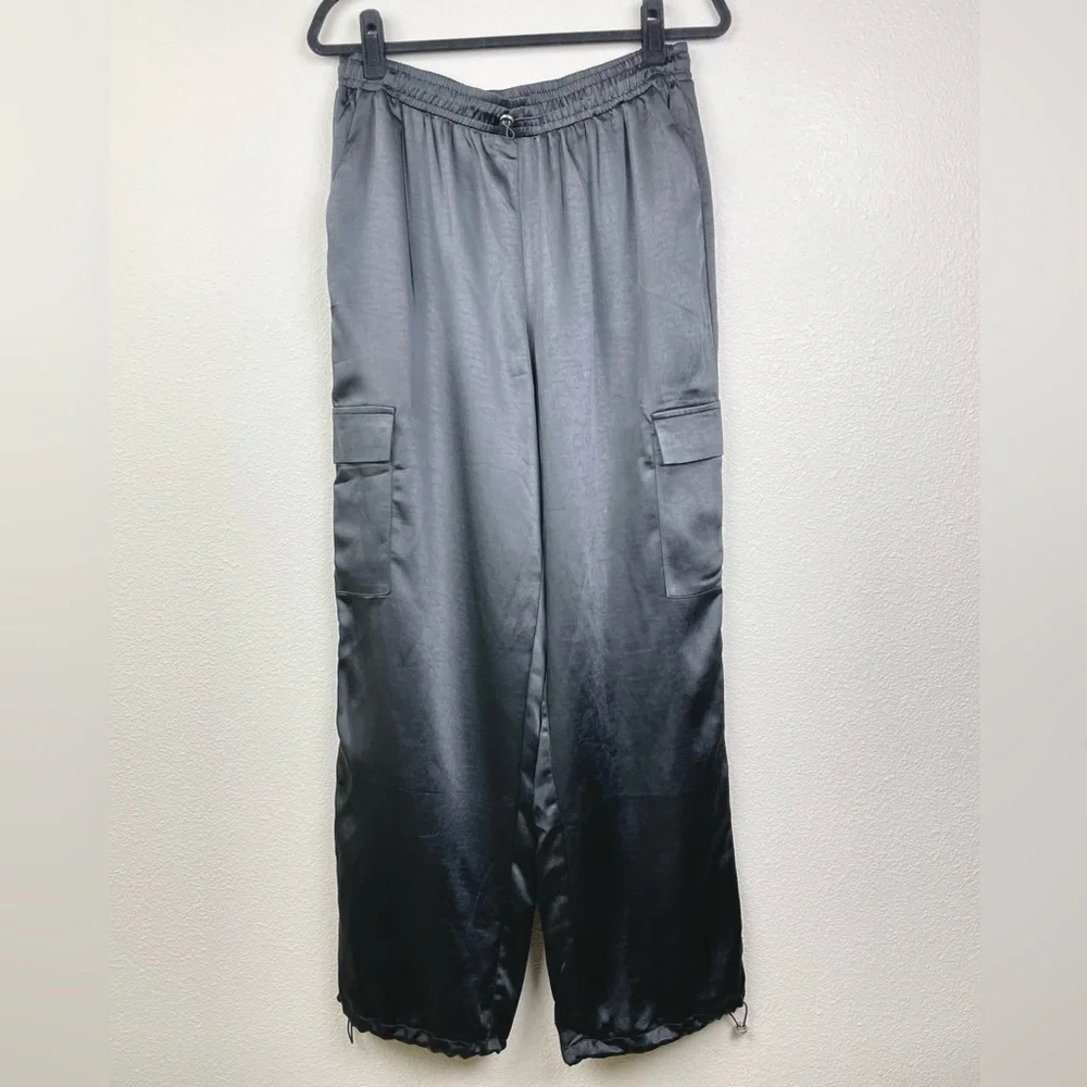 REVOLVE Superdown Women's Large Black Rita Cargo Pant Satin Pockets Drawstring - Picture 3 of 16